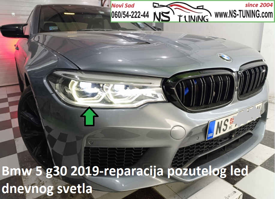 bmw 5 g30 napuklo staklo pozutelo led dnevno svetlo reparacija servis farova ns tuning novi sad